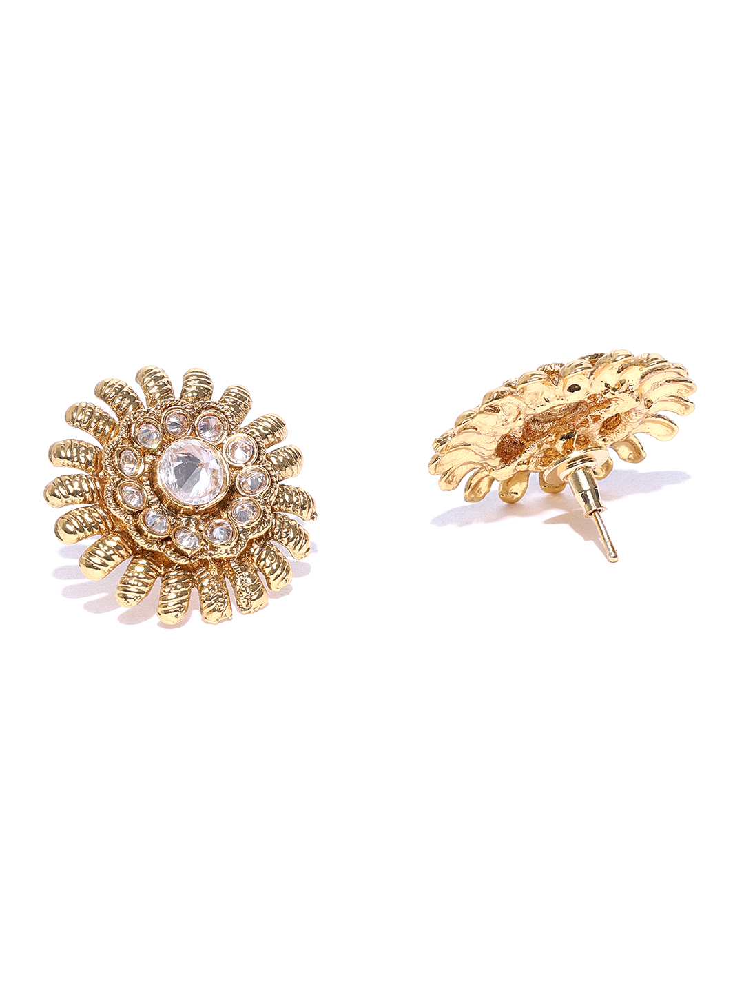 YouBella Gold-Plated Textured Circular Oversized Studs